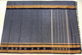 Grey Korvai Cotton Saree With Navy Blue Border - MIRASILKS Grey Korvai Cotton Saree With Navy Blue Border